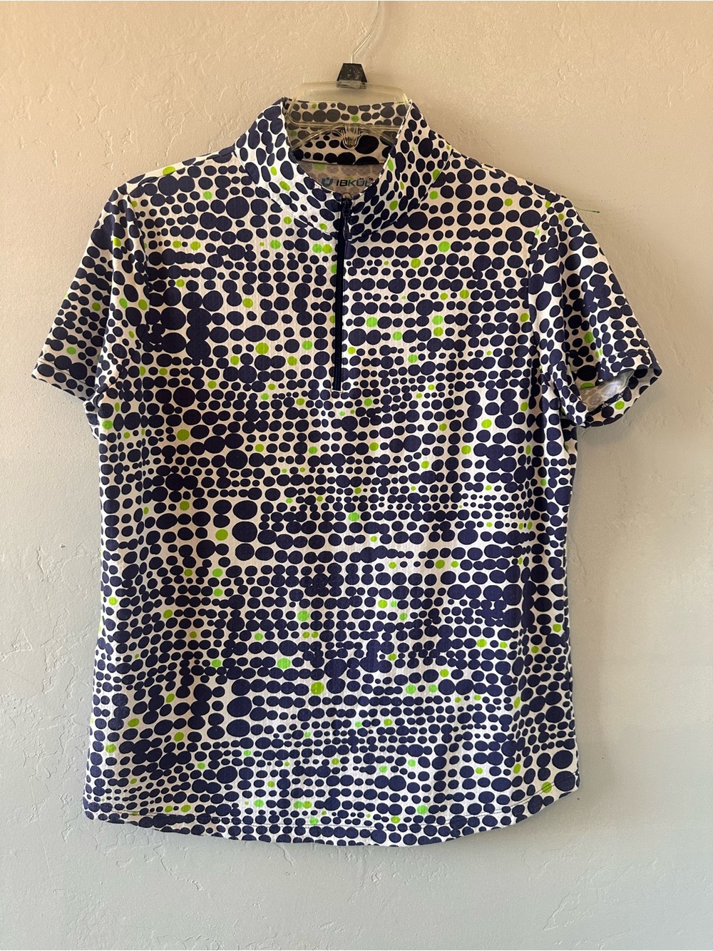 IBKUL Womens Navy with Lime Dot Print Polo Golf Shirt Size Large